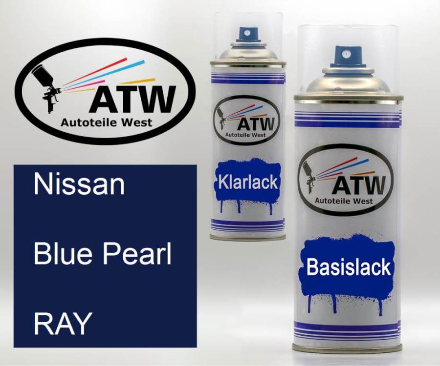 Nissan, Blue Pearl, RAY: 400ml Sprühdose + 400ml Klarlack - Set, von ATW Autoteile West.